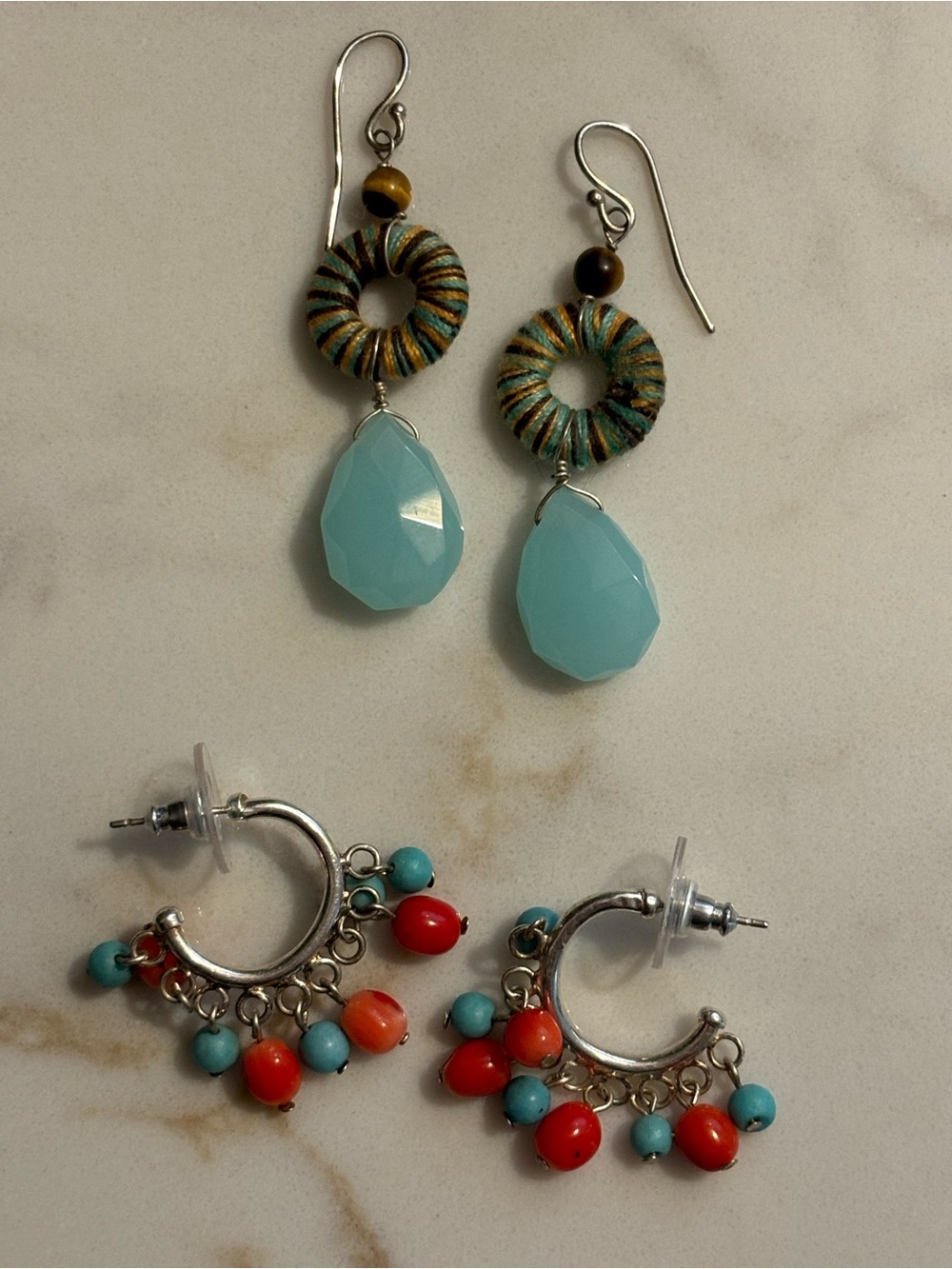 Aqua Teardrop and Multicolor Hoop Earrings Set